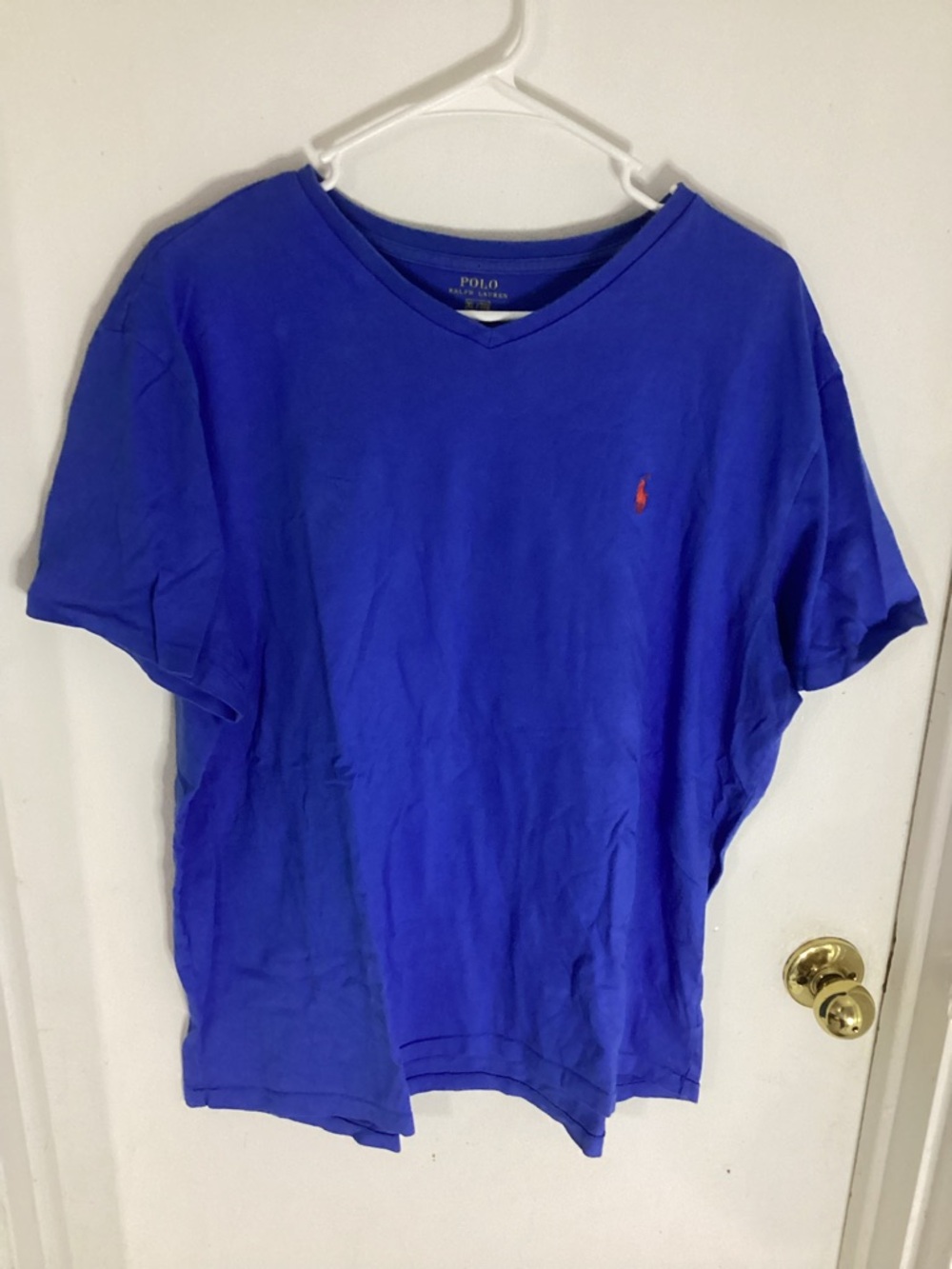 Ralph Lauren Polo Womens V-Neck T-Shirt in Royal Blue with Red Pony Size XL